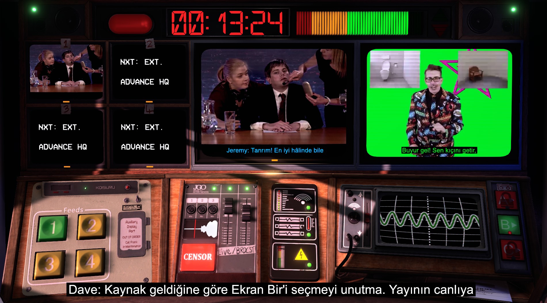Not For Broadcast yayın masası ekranı Türkçe altyazılarla